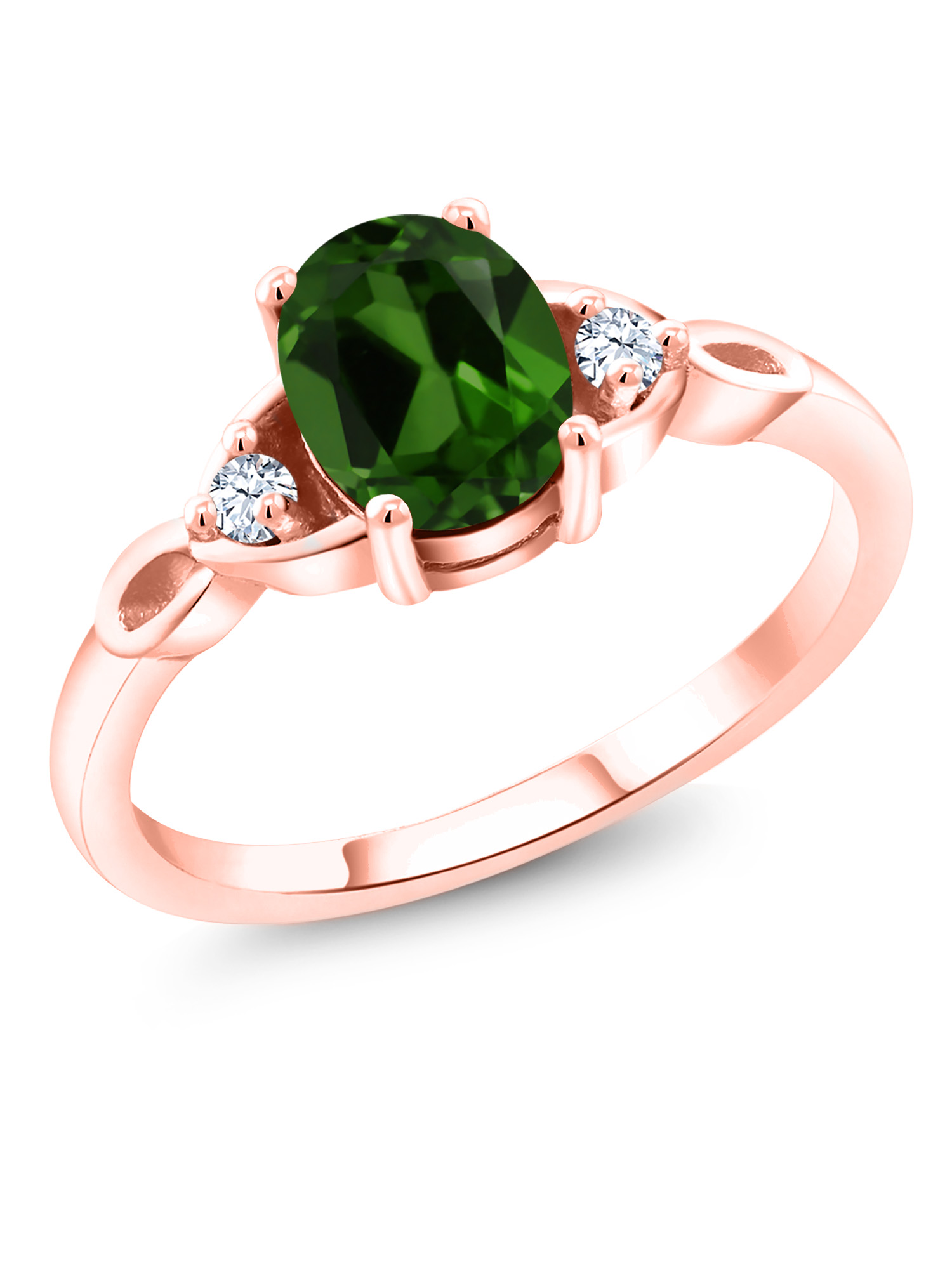 Gem Stone King 1.33 Ct Chrome Diopside White Diamond 18K Rose Gold Plated Silver Mens Ring Gem Stone King 1.33 Ct Chrome Diopside White Diamond 18K Rose Gold Plated Silver Mens Ring
